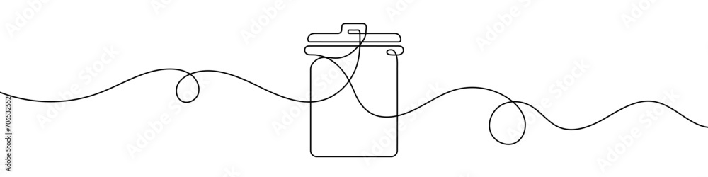 Continuous editable line drawing of trash can. Single line trash can icon.