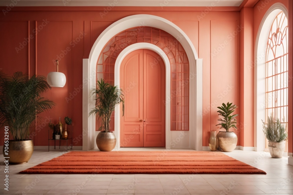 Fototapeta premium Mediterranean interior design of modern entrance hall with grid door.