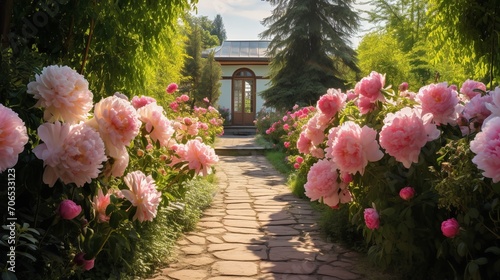 Lush Peony Garden in Bloom - AI Generated