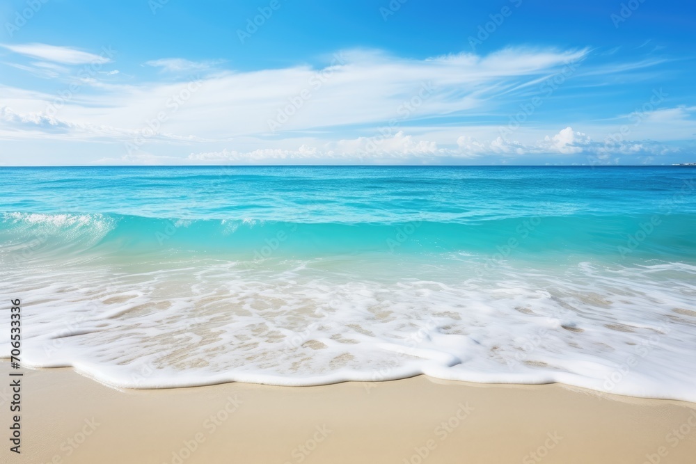 Fototapeta premium Wave Crashes Onto a Sandy Beach in a Picturesque Coastal Scene