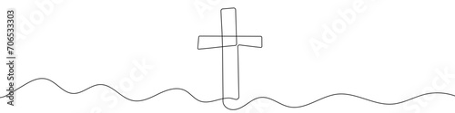 Continuous editable line drawing of christian cross. Christian cross icon in one line. photo