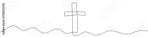 Continuous editable line drawing of christian cross. Christian cross icon in one line.