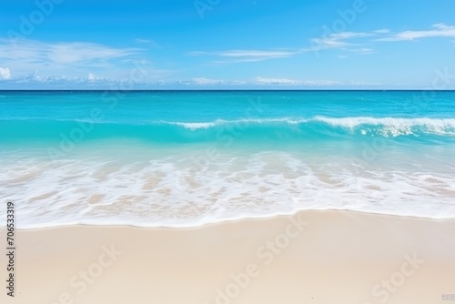 Wave Washing Onto Sandy Beach Shore in Summer Seascape Scene