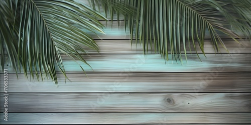 beach  palm leaves  wood  background