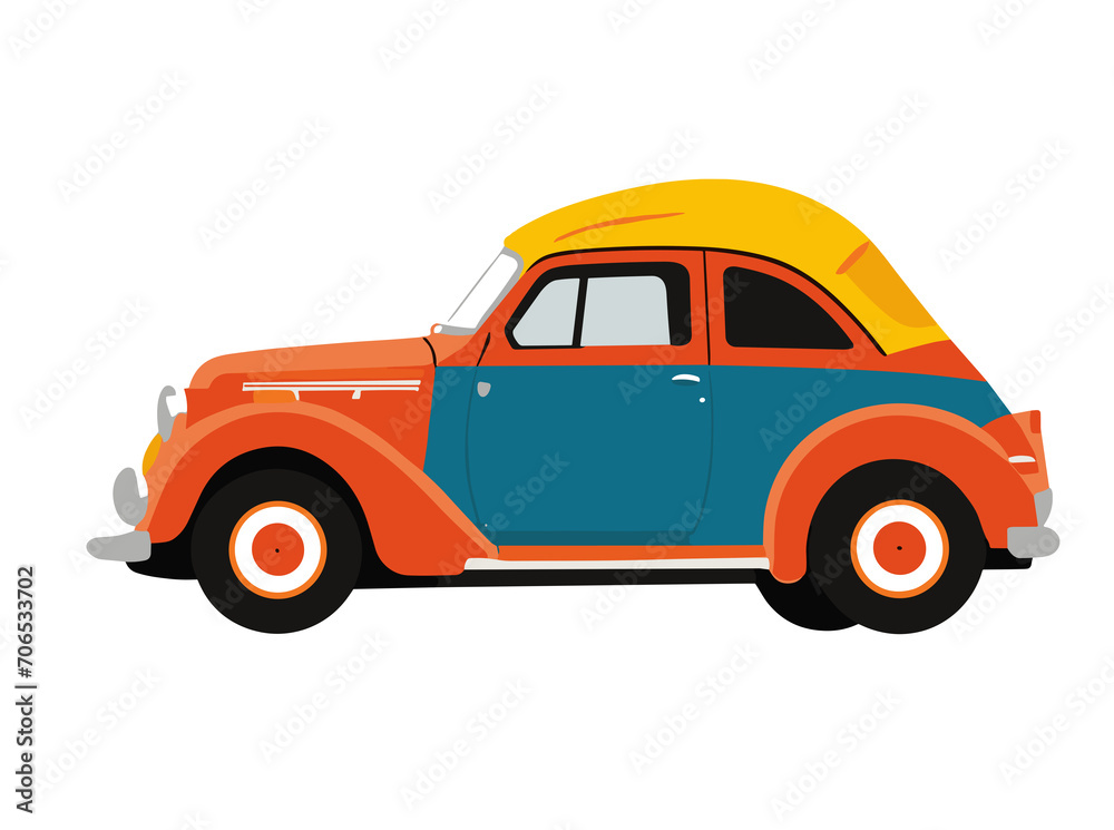 This high-quality and versatile vector illustration features a vintage-inspired car model. Suitable for travel or transportation design. The classic design and bright yellow color make it stand out on