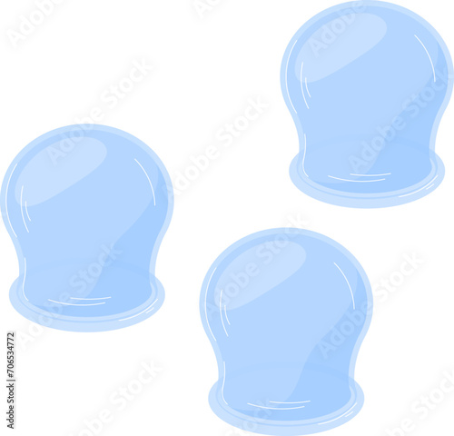 Set of three blue silicone massage cups, body therapy equipment. Medical and health care vector illustration.