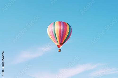 Hot Air Balloon Flying Through Blue Sky, Adventure in the Clear Atmosphere