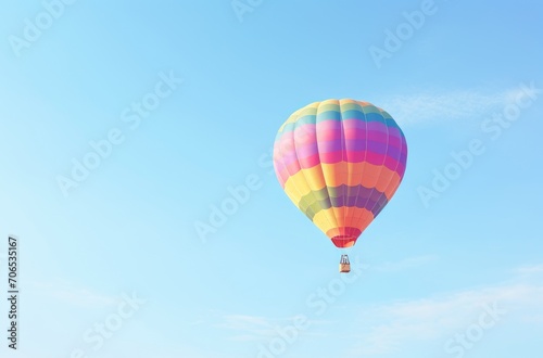 Colorful Hot Air Balloon Soaring Through a Blue Sky