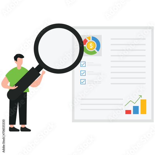 This description likely refers to an illustration portraying a man browsing or examining profiles and subsequently providing a review or feedback, potentially depicting the concept of online reviewing © Minhas