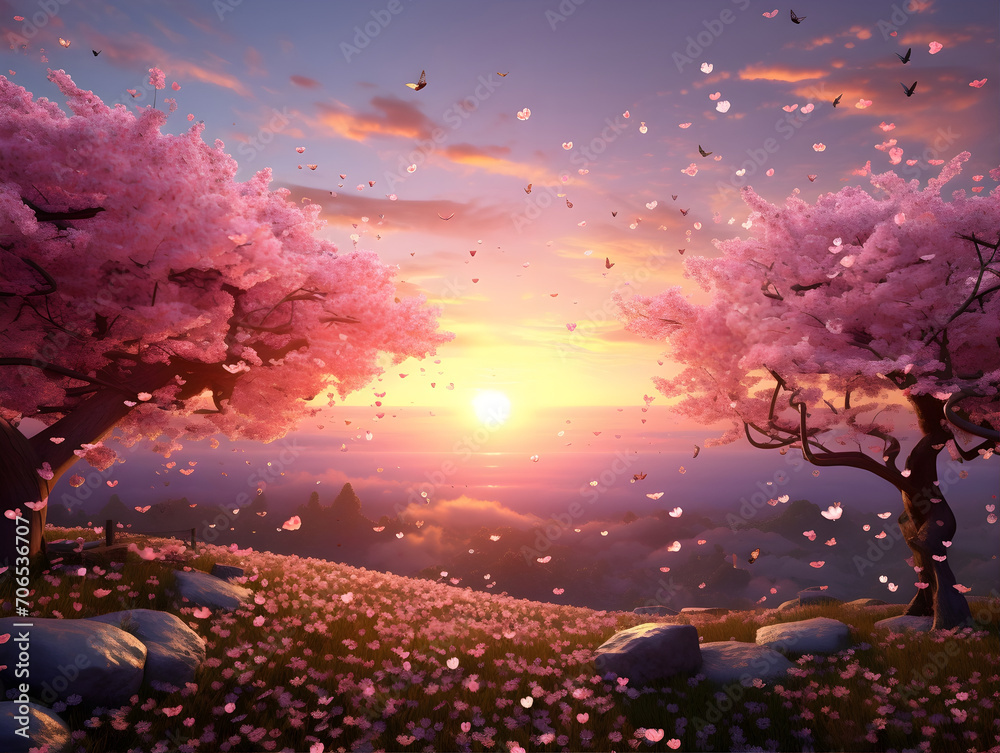 Fototapeta premium Wonderful Springtime Oriental Far Eastern Scenery AI Artwork