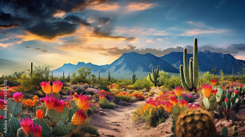 Desert Bloom Oasis with Cacti - AI Generated