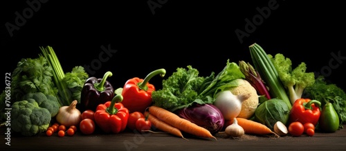 Vegetables on dark background for vegetarian concept.