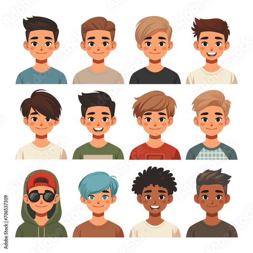 Young boy's avatar collection with varied hairstyles