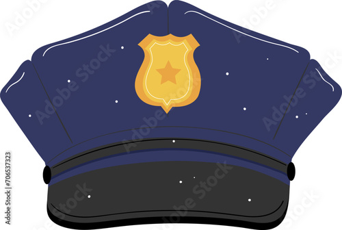 Illustration of a police officer s cap with a gold badge and a star. Cartoon style law enforcement hat vector illustration. photo