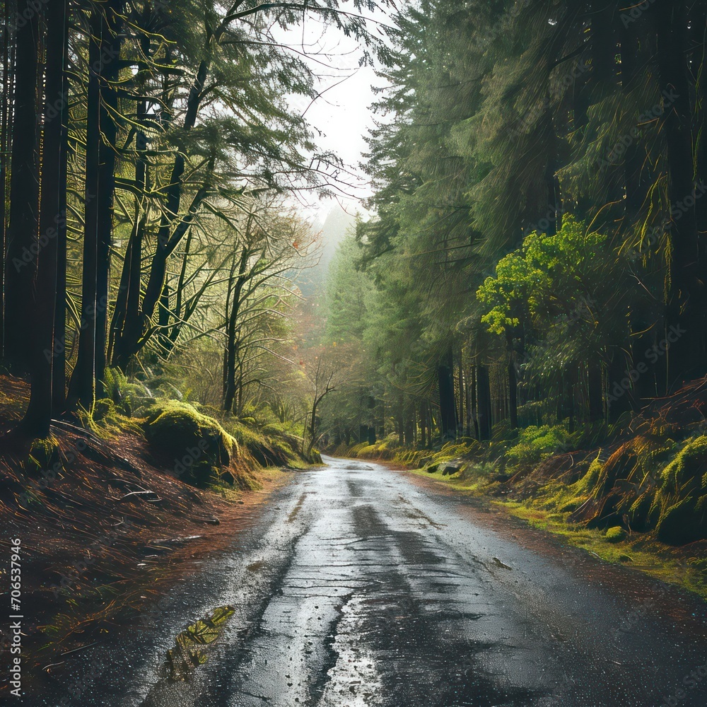 Obraz premium Road in beautiful forest.