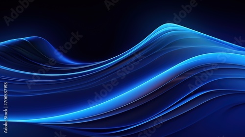 3d render, abstract minimal neon background with glowing wavy line. Dark wall illuminated with led lamps. Blue futuristic wallpaper. Generative Ai