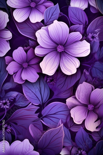 Purple pastel template of flower designs with leaves and petals © Lenhard