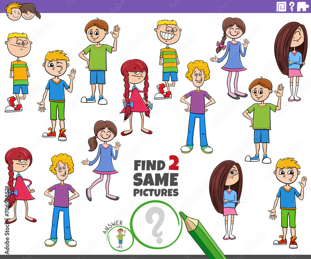 find two same cartoon girls and boys teen character activity find two same cartoon girls and boys teen character activity