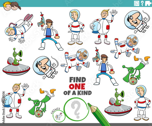 one of a kind activity with cartoon spacemen and aliens