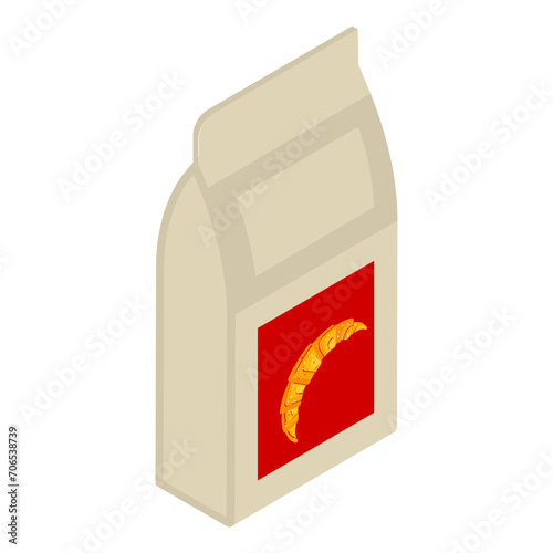 Packaging of Butter Croissant isometric concept, paper bag for Bakery Merchant vector icon design, Bakery and Baker symbol food preparation and Kitchen Utensils sign, Recipe development  illustration