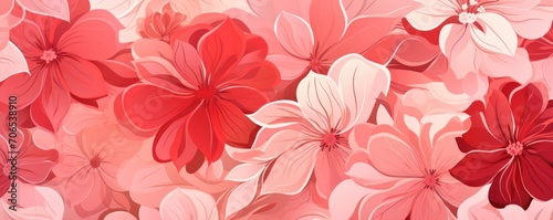 Red pastel template of flower designs with leaves and petals 