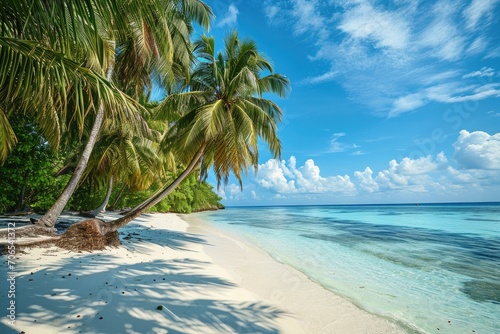 Palm trees on the beach on a tropical island in the Maldives © Simone