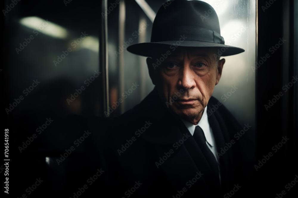 An elderly man in a hat observes us on public transportation. An elderly man in a hat observes us on public transportation.