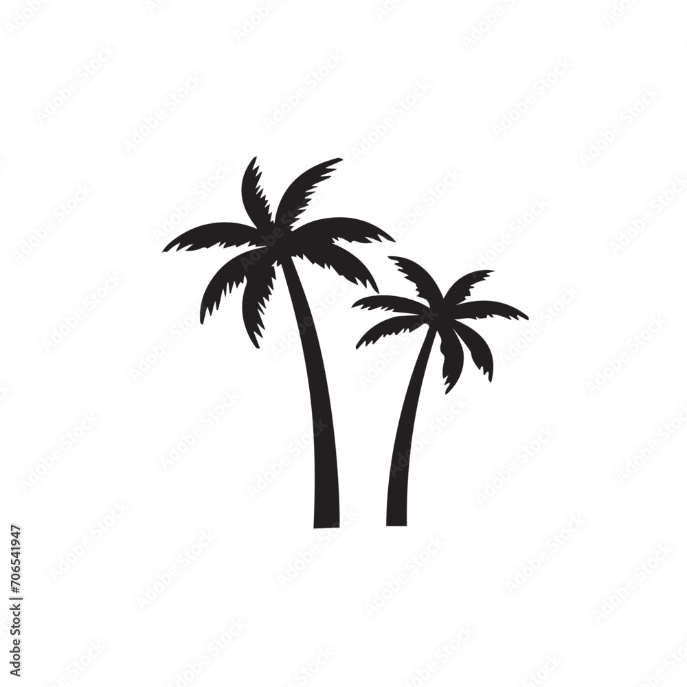 Black palm tree set vector illustration isolated on white background silhouette art black white stock illustration logo icon png. tropical, beach, landscape, pattern, paradise, coconut background