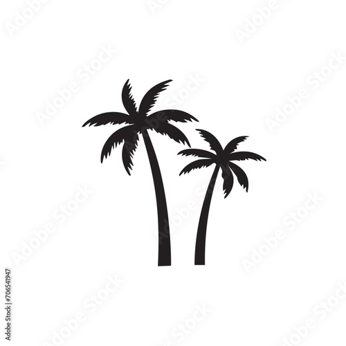 Black palm tree set vector illustration isolated on white background silhouette art black white stock illustration logo icon png. tropical, beach, landscape, pattern, paradise, coconut background © Okkie Agemo Studio03