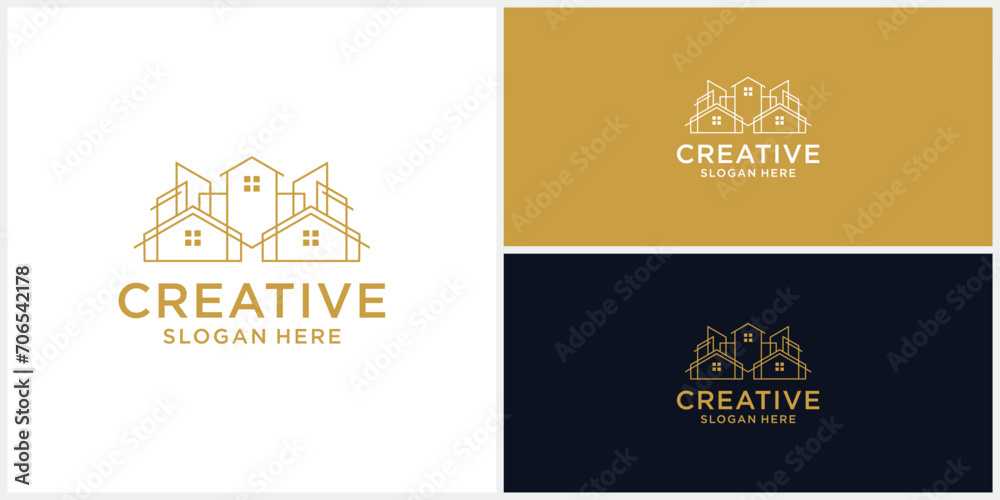 Creative home building logo design template with liner style