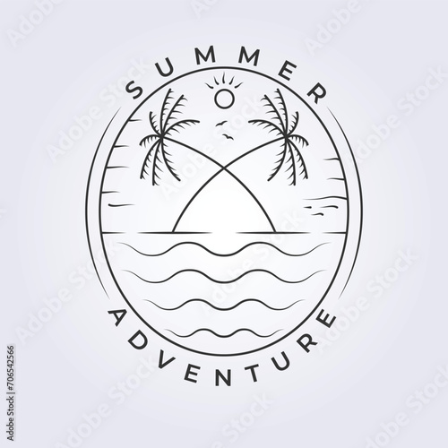 ropical island and palm tree logo line art vector illustration template icon graphic design. bundle collection of various paradise icon with typography circle badge