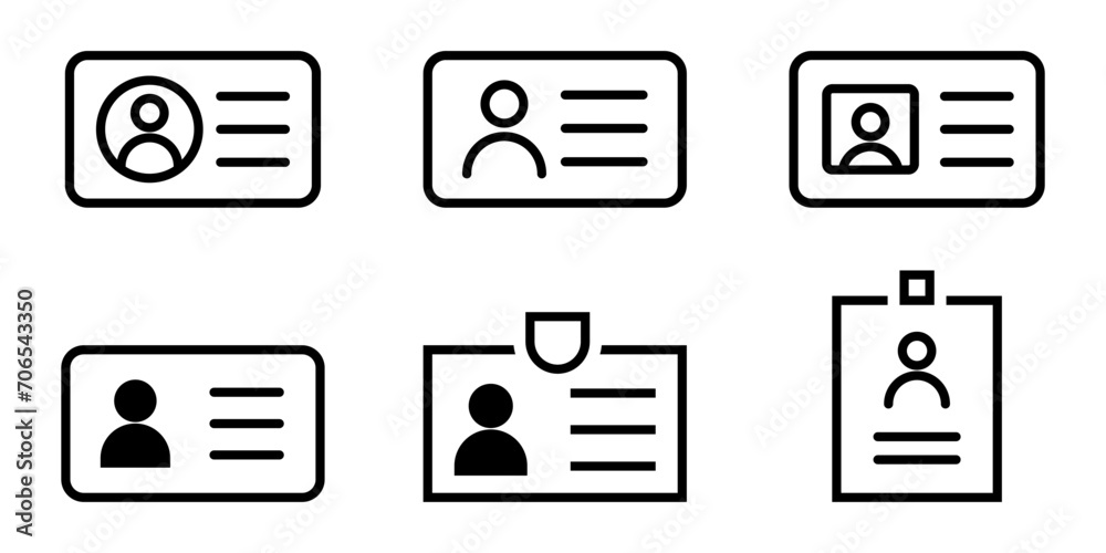 ID Card, Document, Driver License or Name Badge. Vector Icons set. - obrazy, fototapety, plakaty 