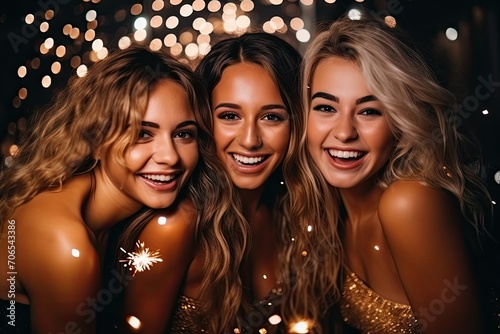 Beautiful young friends having fun at New Year's Eve