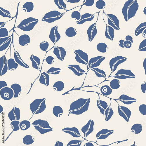 Hand drawn vector blueberry seamless pattern