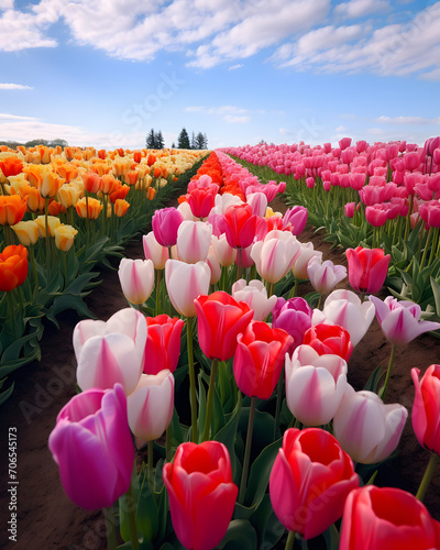 field of tulips and deep blue sky #706545173