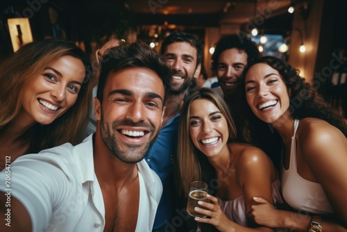 Real high definition selfie photo with a perfect finish on their features of friends having fun at a social event. 