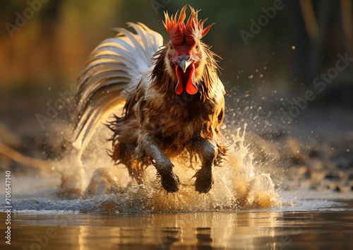 A beautiful rooster in Motion High quality photo