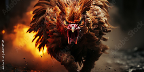 A beautiful rooster is running High quality photo