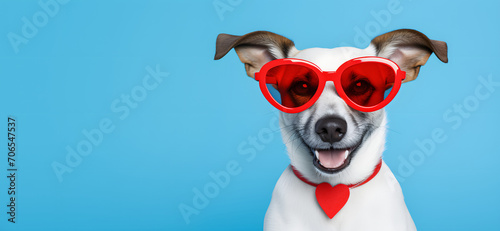 beautiful dog with heart shaped collar and red glasses on valentine © Jess rodriguez