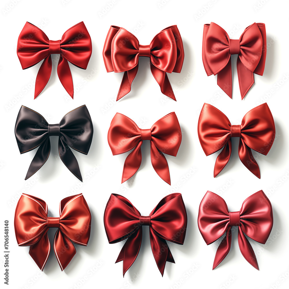 Collection of red bows isolated on white background. Illustration