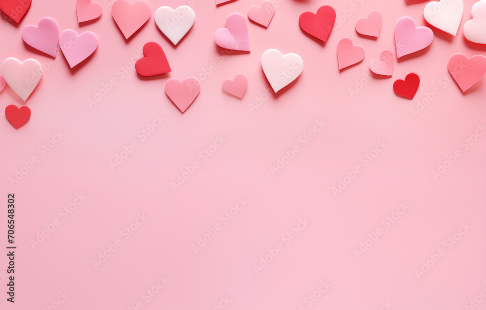 Valentine's Day background on a pink pastel background. 