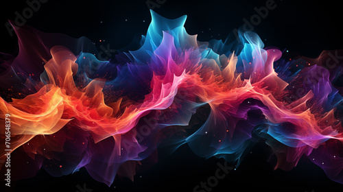 Futuristic sound wave visualization. Colorful sound wave visualization on a dark background © stoker