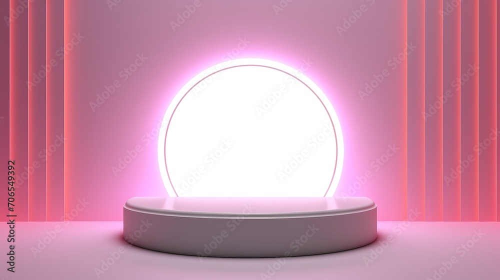Abstract 3D rendering White pedestal cylinder podium studio with a light on the wall. Geometric shape object illustration for banner, poster, and wallpaper. Display showcase product. Generative Ai Abstract 3D rendering White pedestal cylinder podium studio with a light on the wall. Geometric shape object illustration for banner, poster, and wallpaper. Display showcase product. Generative Ai