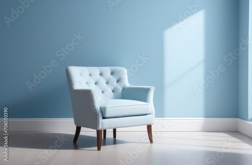 Classic-style cozy interior adorned with blue walls and comfortable armchair. © Artem Zatsepilin