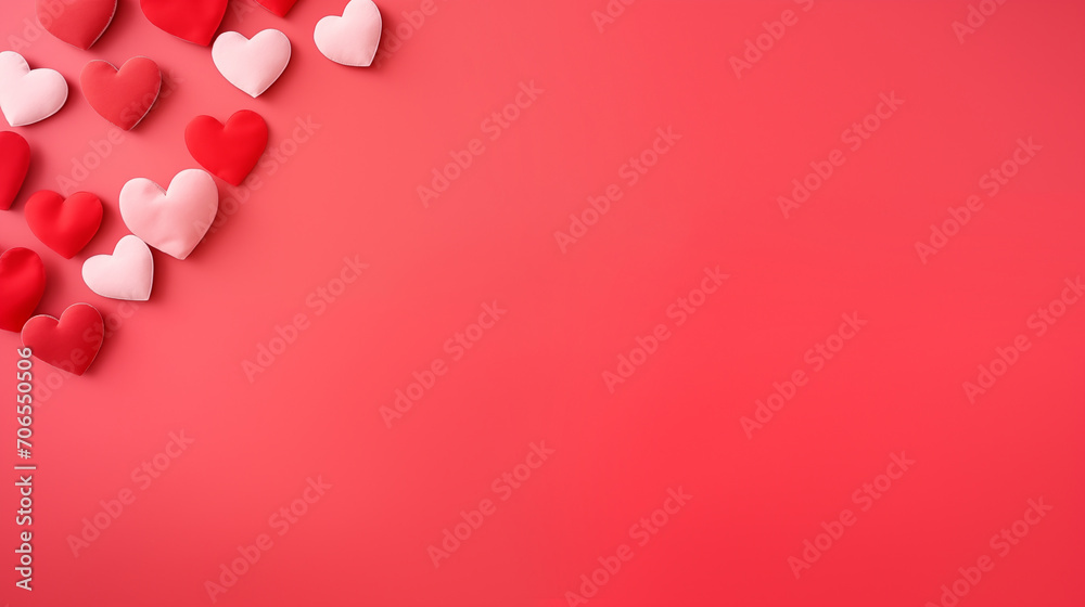 Valentine's Day background on a red pastel background. 