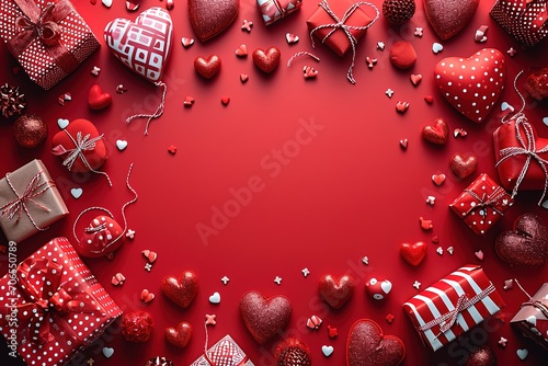 Valentine's Day Sale 50% off Poster or banner with many sweet hearts and sweet gifts on red background.Promotion and shopping template or background for Love and Valentine's day concept,