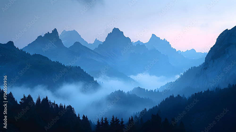A magical mountain range, with mythical animals presenting software solutions, during a mystical dusk