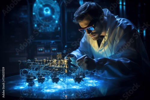 Photo of a scientist working with nanotechnology. Generative AI