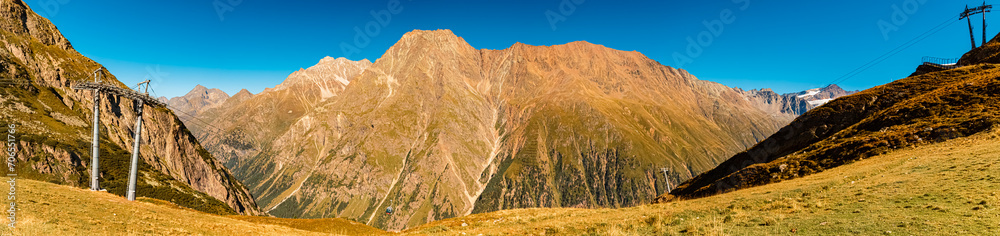 Fototapeta premium High resolution stitched alpine summer panorama at Lake Rifflsee, Mandarfen, Imst, Tyrol, Austria