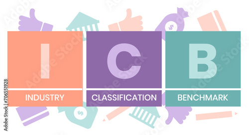ICB - Industry Classification Benchmark acronym. business concept background. vector illustration concept with keywords and icons. lettering illustration with icons for web banner, flyer